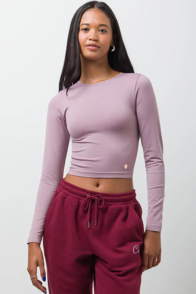 Long Sleeve Seamless Crop Top Pink sold by Ackermas