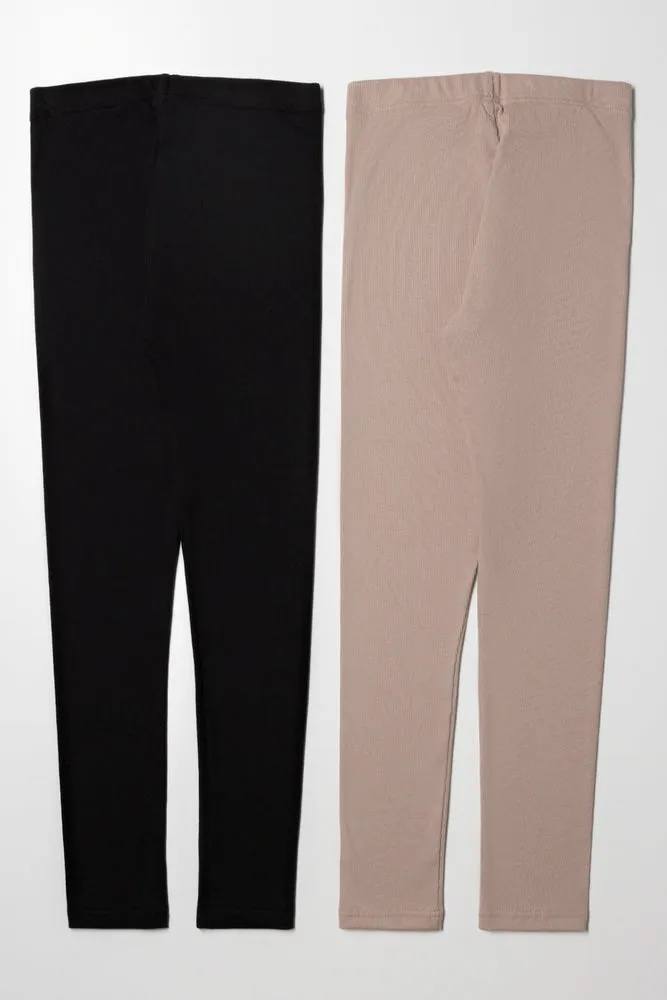 2 Pack Rib Leggings Natural And Black sold by Ackermas product image thumbnail 3