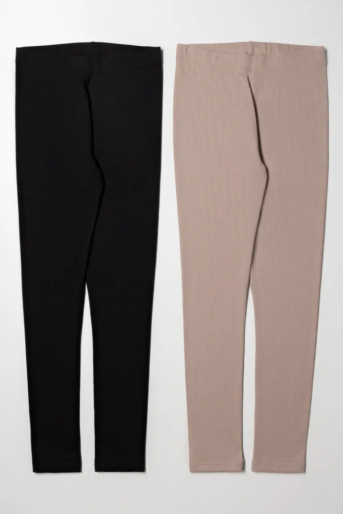 2 Pack Rib Leggings Natural And Black sold by Ackermas