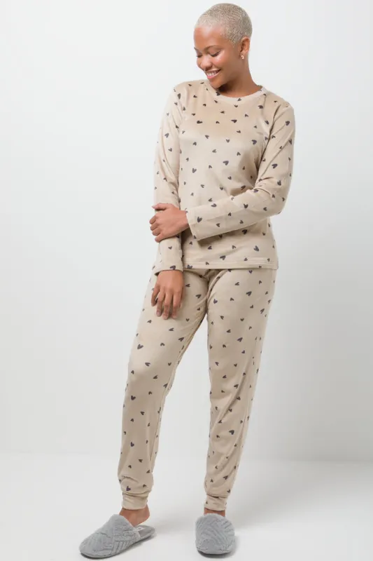 Fleece Heart Pyjama Set Natural sold by Ackermas