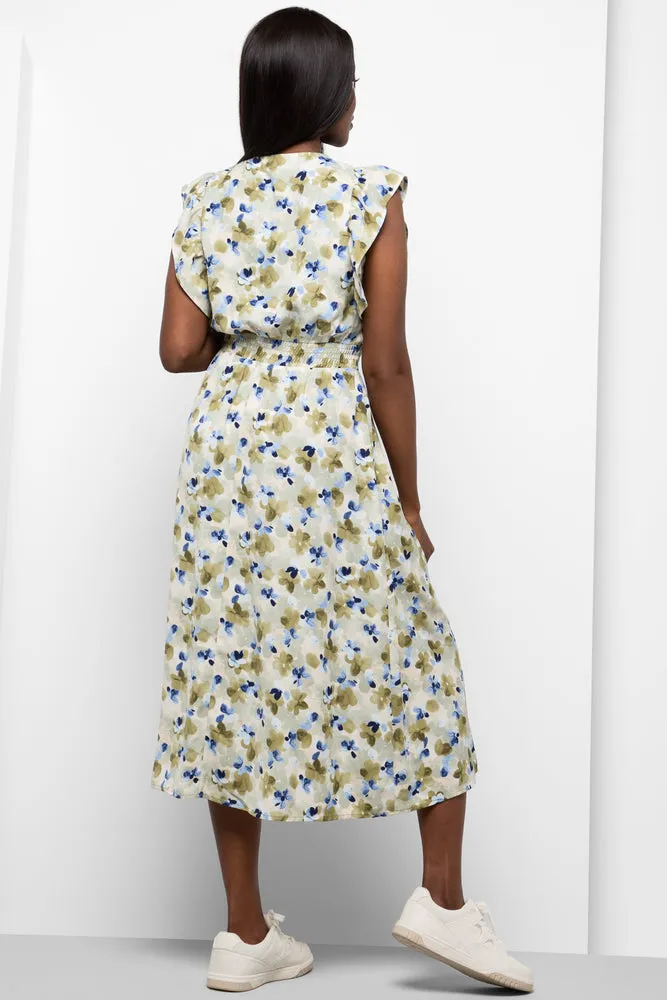 Smudge Floral Flutter Sleeve Dress Green sold by Ackermas product image thumbnail 3