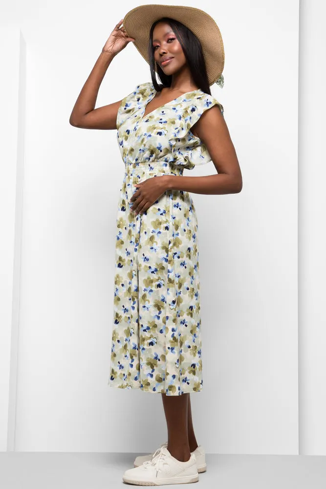 Smudge Floral Flutter Sleeve Dress Green sold by Ackermas product image thumbnail 2