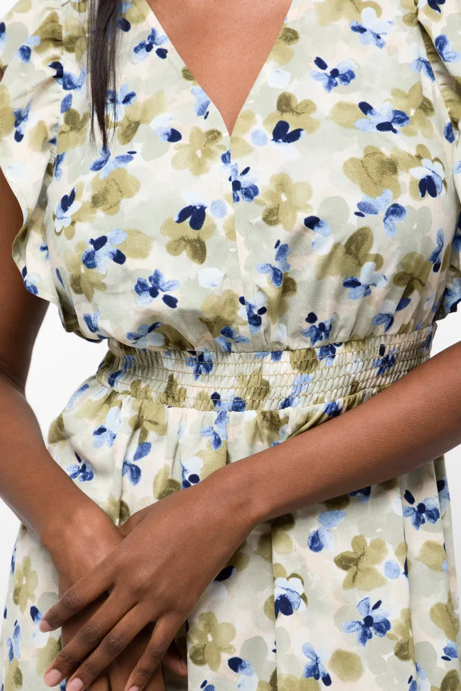 Smudge Floral Flutter Sleeve Dress Green sold by Ackermas product image thumbnail 4
