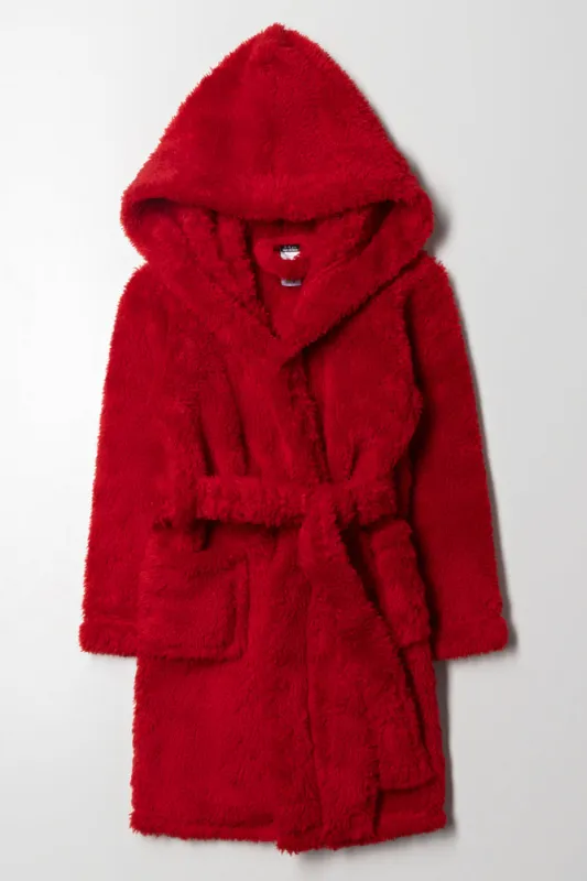 Shaggy Hooded Fleece Gown Red sold by Ackermas