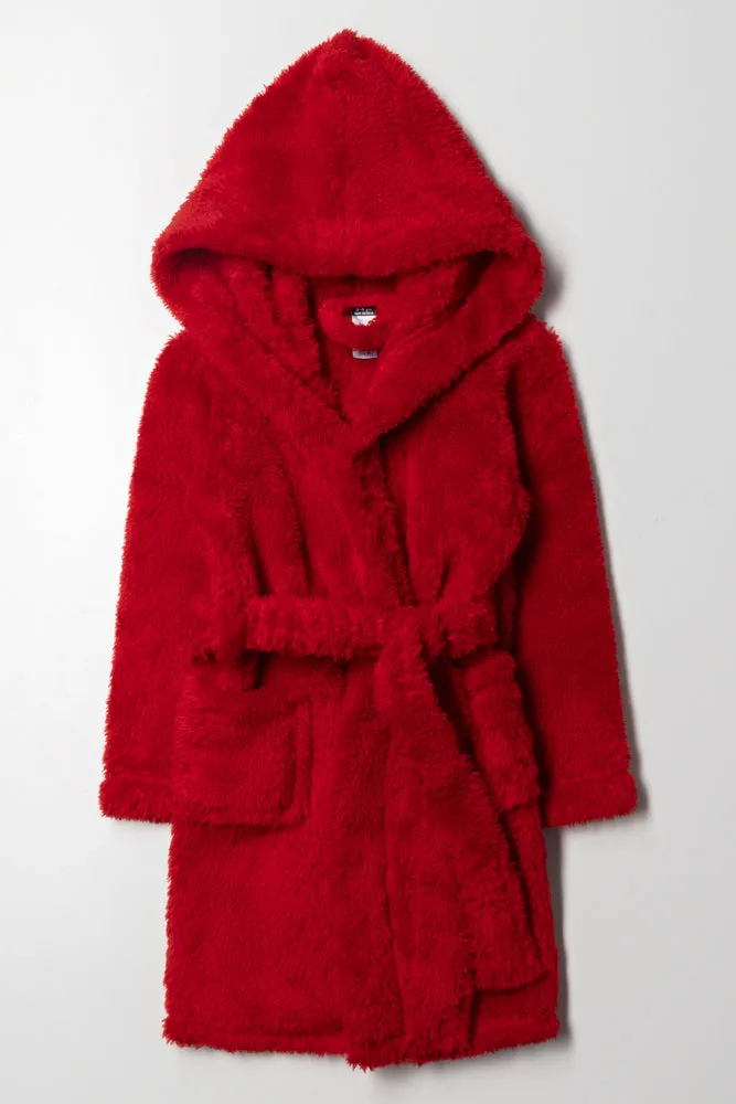 Shaggy Hooded Fleece Gown Red sold by Ackermas