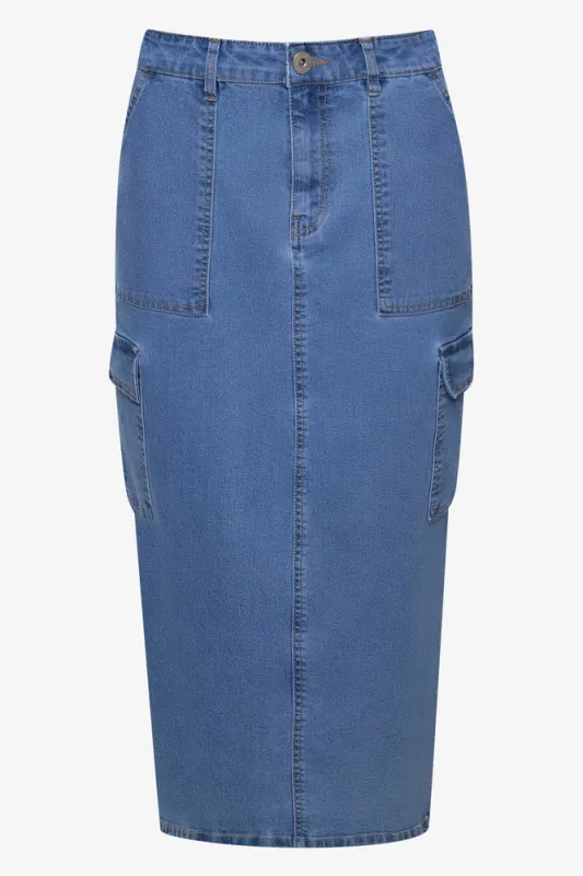 Denim Utility Skirt Mid Blue sold by Ackermas