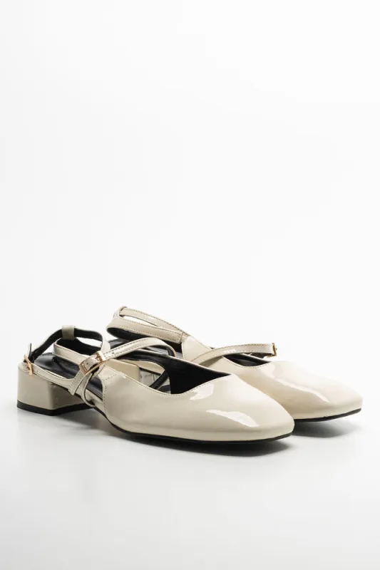 Ankle Strap Mini Block Heel Cream sold by Ackermas