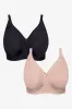 Plus Size 2 Pack Non Padded Wire Free Bras Black And Natural sold by Ackermas