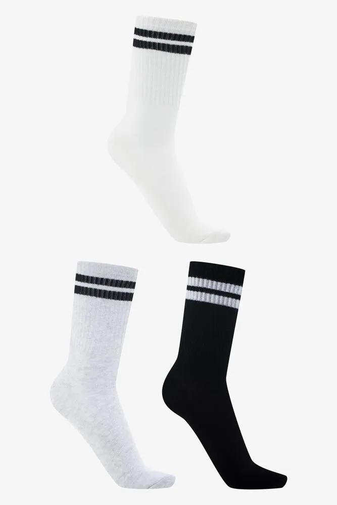 Stripe 3 Pack Crew Socks Black, White And Grey sold by Ackermas