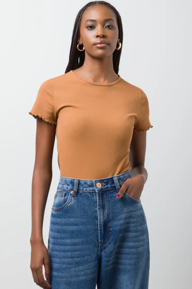 Crew Neck Short Sleeve T-Shirt Brown sold by Ackermas