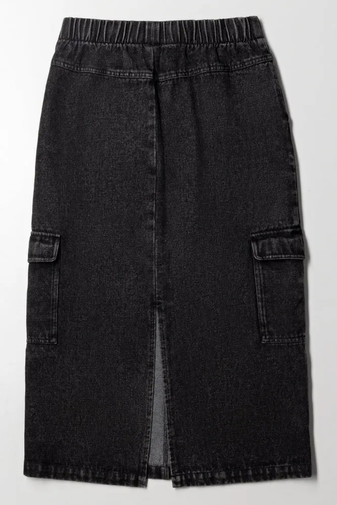 Cargo Denim Skirt Black sold by Ackermas product image thumbnail 4