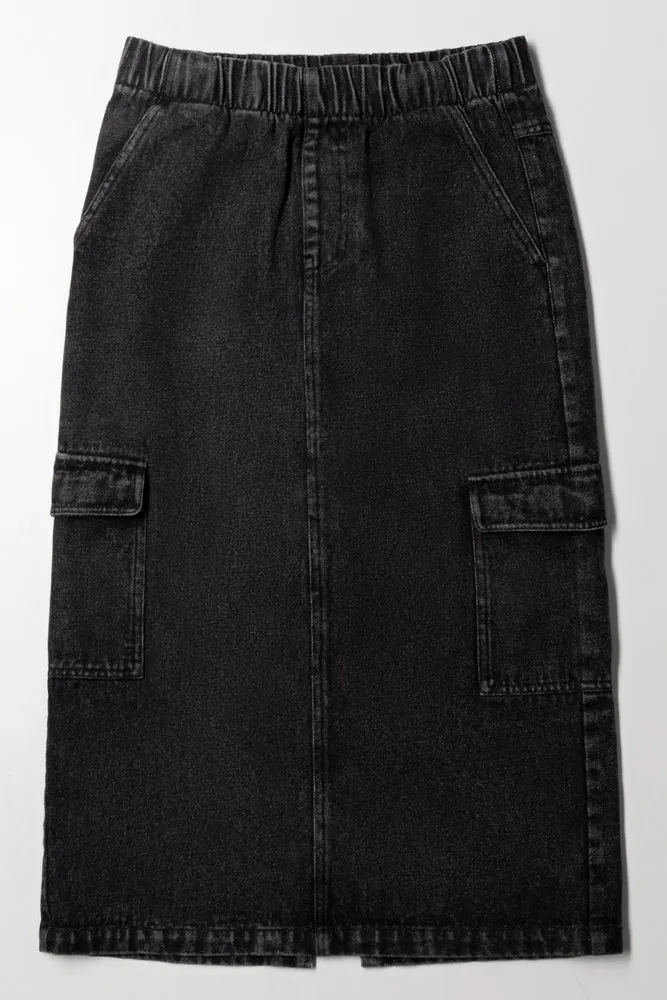 Cargo Denim Skirt Black sold by Ackermas