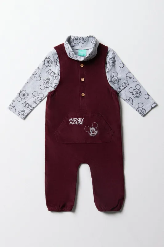 Mickey Mouse Dungaree Set Burgundy sold by Ackermas