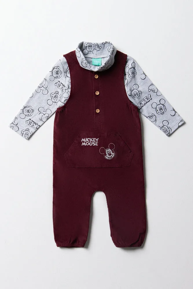Mickey Mouse Dungaree Set Burgundy sold by Ackermas