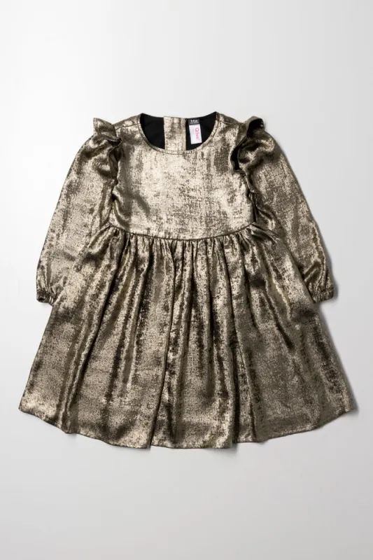 Metallic Frill Sleeve Dress Gold sold by Ackermas