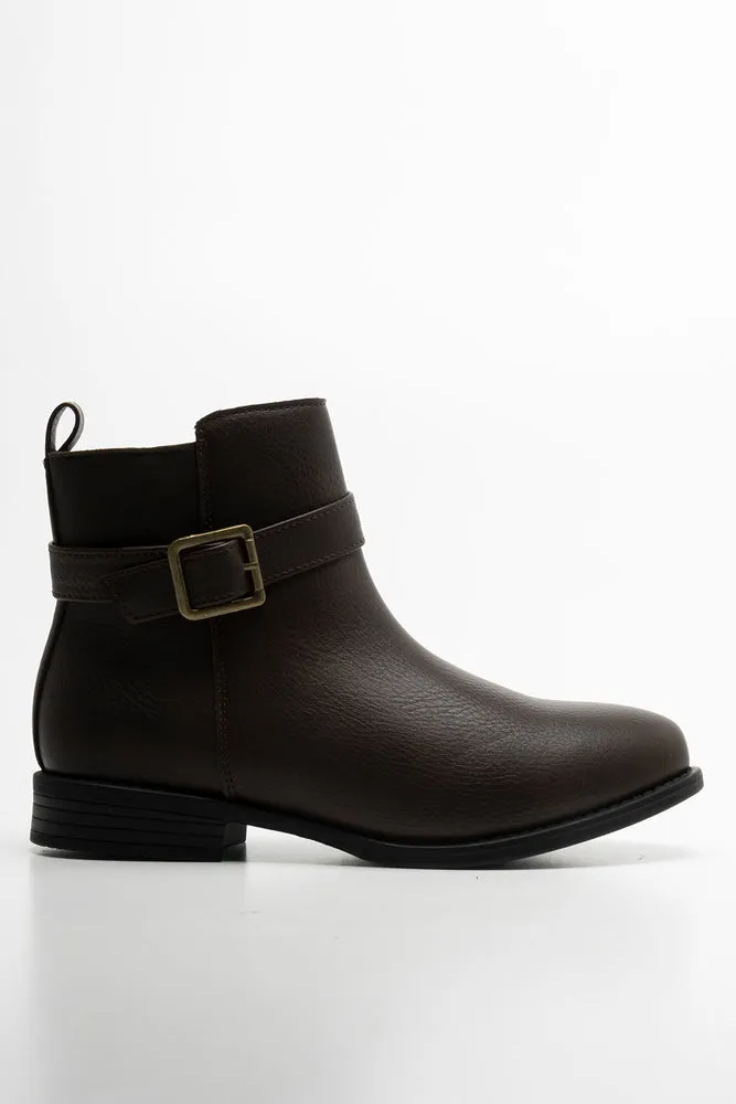 Buckle Trim Boots Brown sold by Ackermas