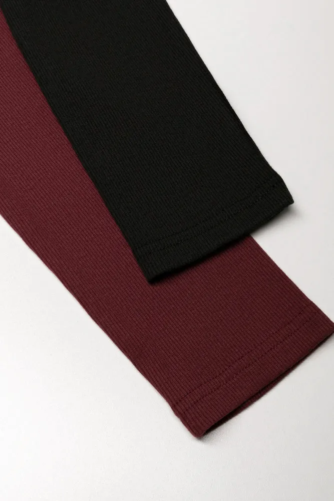 2 Pack Leggings Black & Burgundy sold by Ackermas product image thumbnail 2