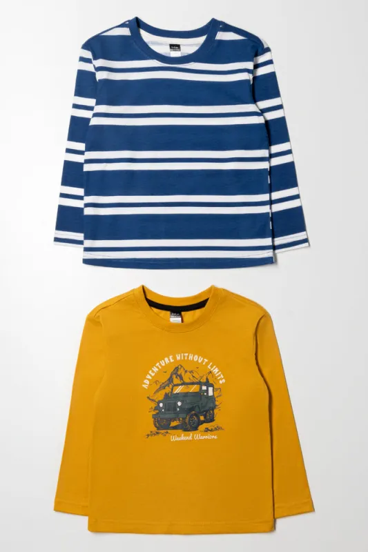 2 Pack Long Sleeve T-Shirts Blue And Yellow sold by Ackermas