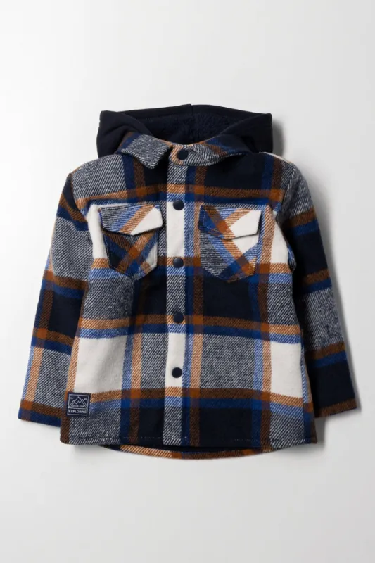 Hooded Shacket Navy & Brown sold by Ackermas