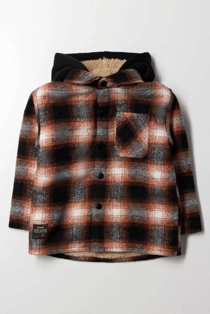 Hooded Shacket Black & Brown sold by Ackermas