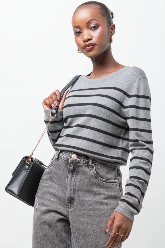 Long Sleeve Stripe T-Shirt Charcoal & Black sold by Ackermas