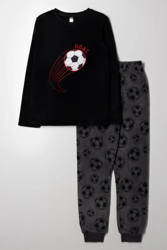 Soccer Long Sleeve Pyjama Set Black sold by Ackermas