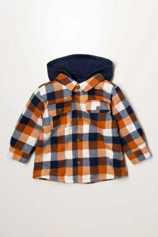 Hooded Check Shacket Rust & Navy sold by Ackermas