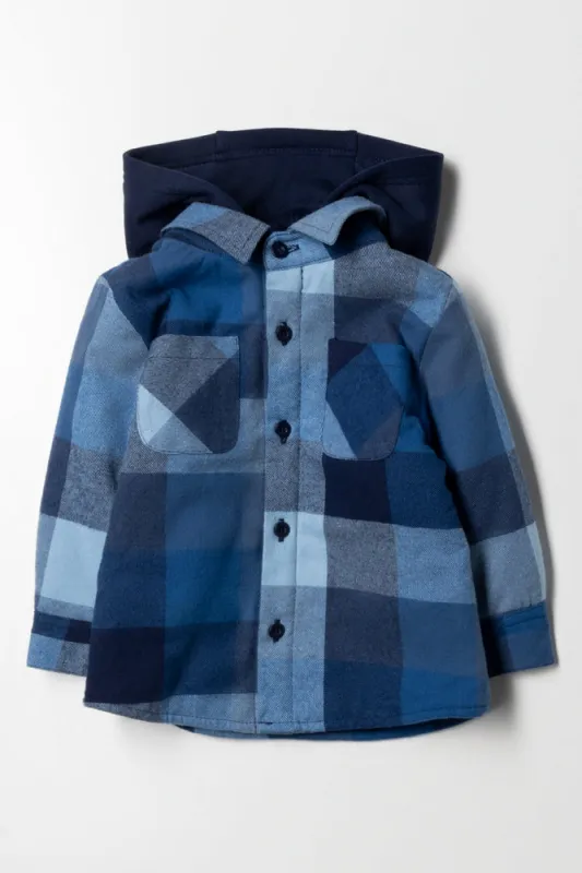 Hooded Check Shacket Blue sold by Ackermas