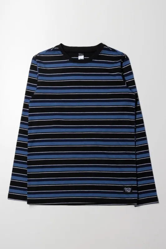 Stripe Long Sleeve T-Shirt Black And Blue sold by Ackermas