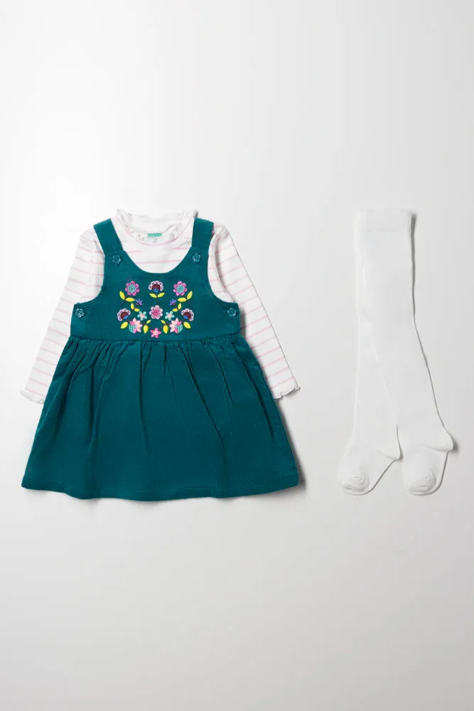 Corduroy Pinafore Set With Tights Green sold by Ackermas