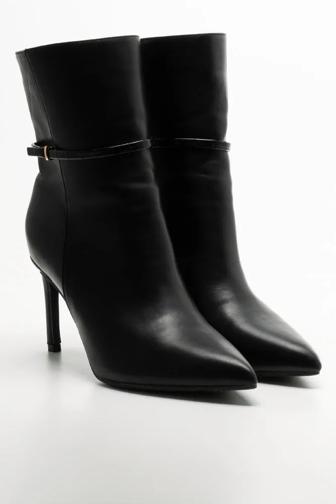 Croc Trim Stiletto Boots Black sold by Ackermas