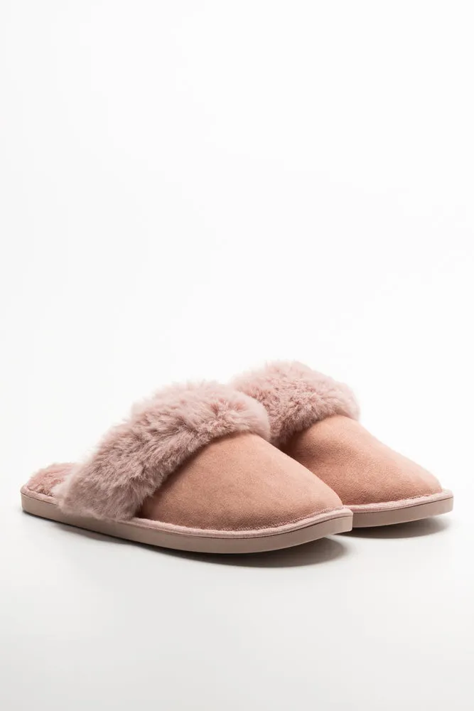 Fur Trim Slippers Pink sold by Ackermas