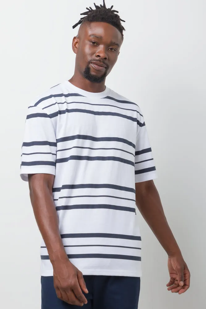Stripe Short Sleeve T-Shirt Navy And White sold by Ackermas