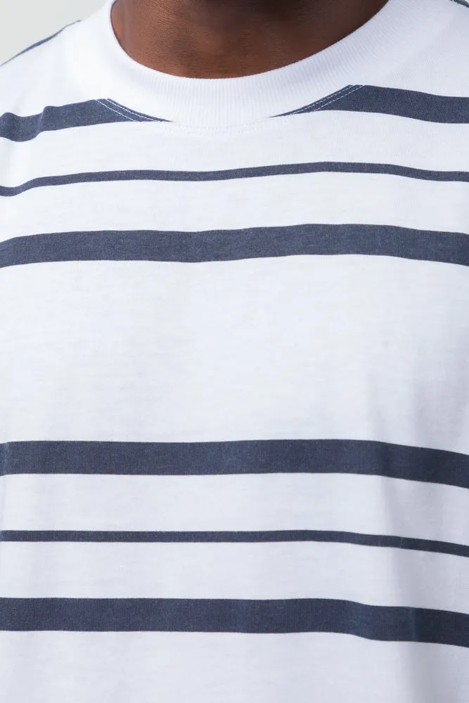 Stripe Short Sleeve T-Shirt Navy And White sold by Ackermas product image thumbnail 4