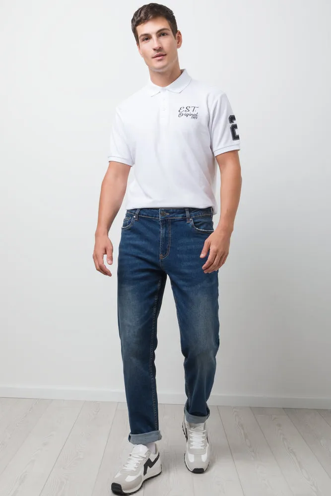 Straight Leg Denim Jeans Dark Blue sold by Ackermas