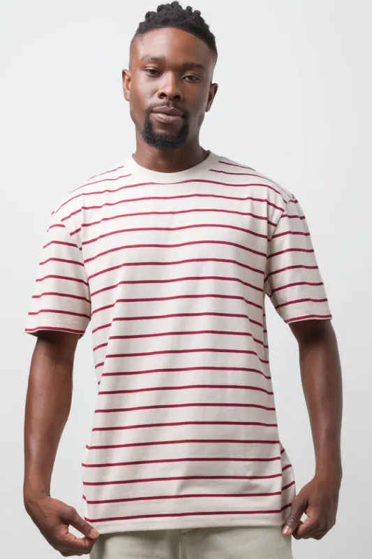 Stripe Short Sleeve T-Shirt Burgundy And Cream sold by Ackermas