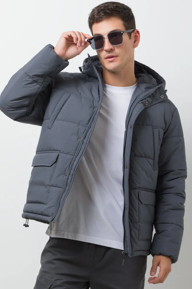Hooded Puffer Jacket Dark Grey sold by Ackermas