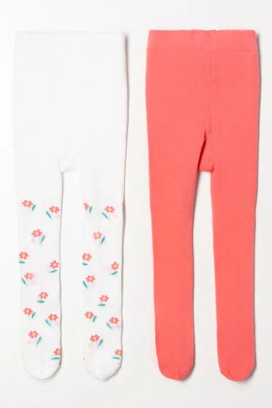 2 Pack Flower Tights Coral And White sold by Ackermas