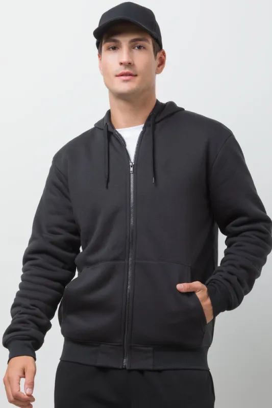 Sherpa Lined Zip Through Hooded Tracktop Black sold by Ackermas