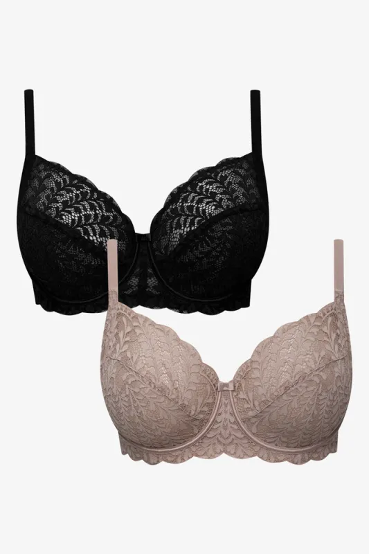 Plus Size 2 Pack Non Padded Underwire Bras Black And Natural sold by Ackermas