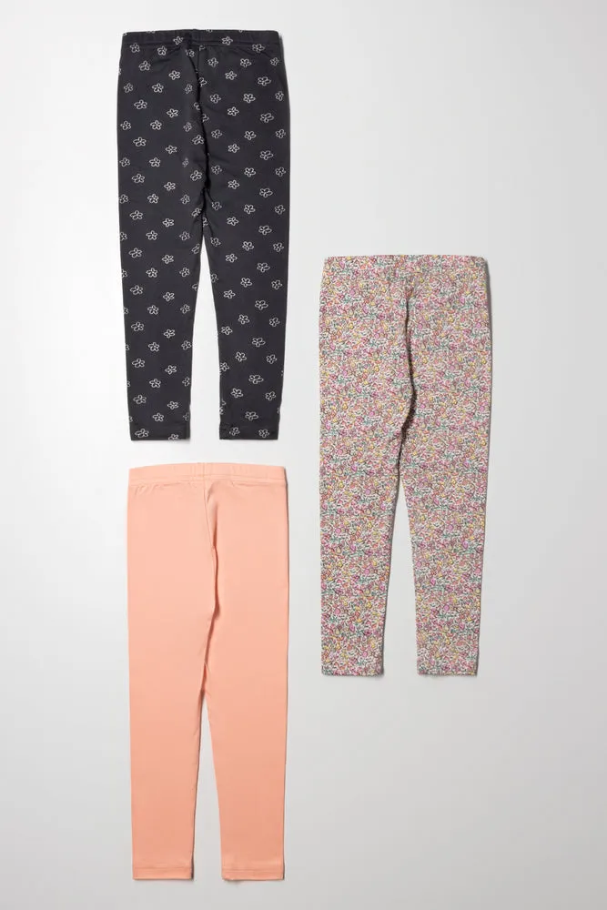 3 Pack Floral Leggings Peach And Dark Grey sold by Ackermas product image thumbnail 3