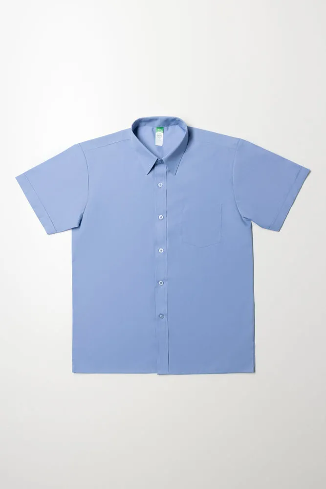 Short Sleeve Raised Collar Shirt Blue sold by Ackermas