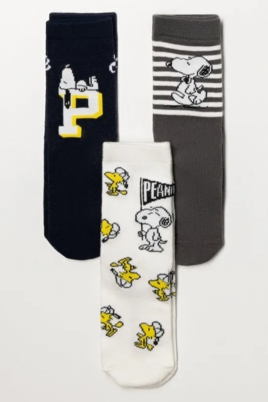 Snoopy 3 Pack Socks Navy, White And Grey sold by Ackermas