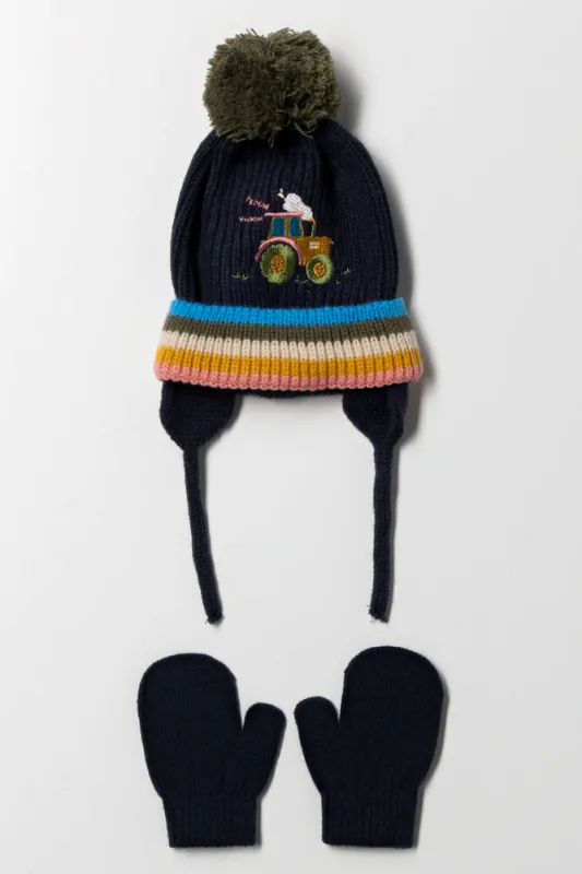Truck Beanie And Mittens Set Navy sold by Ackermas