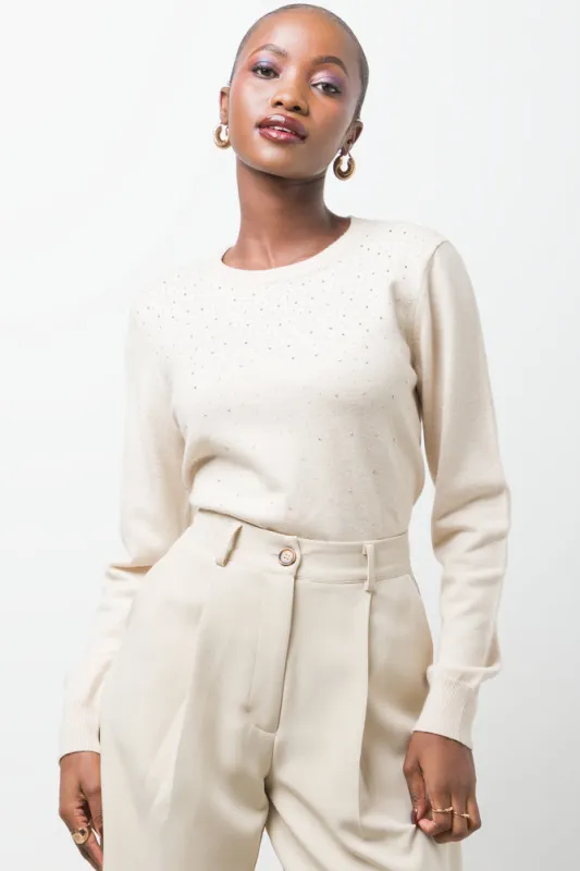 Embellished Long Sleeve Jersey Natural sold by Ackermas