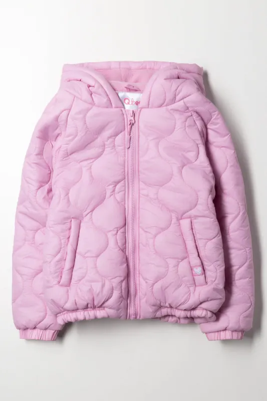 Zip Through Hooded Puffer Jacket Pink sold by Ackermas