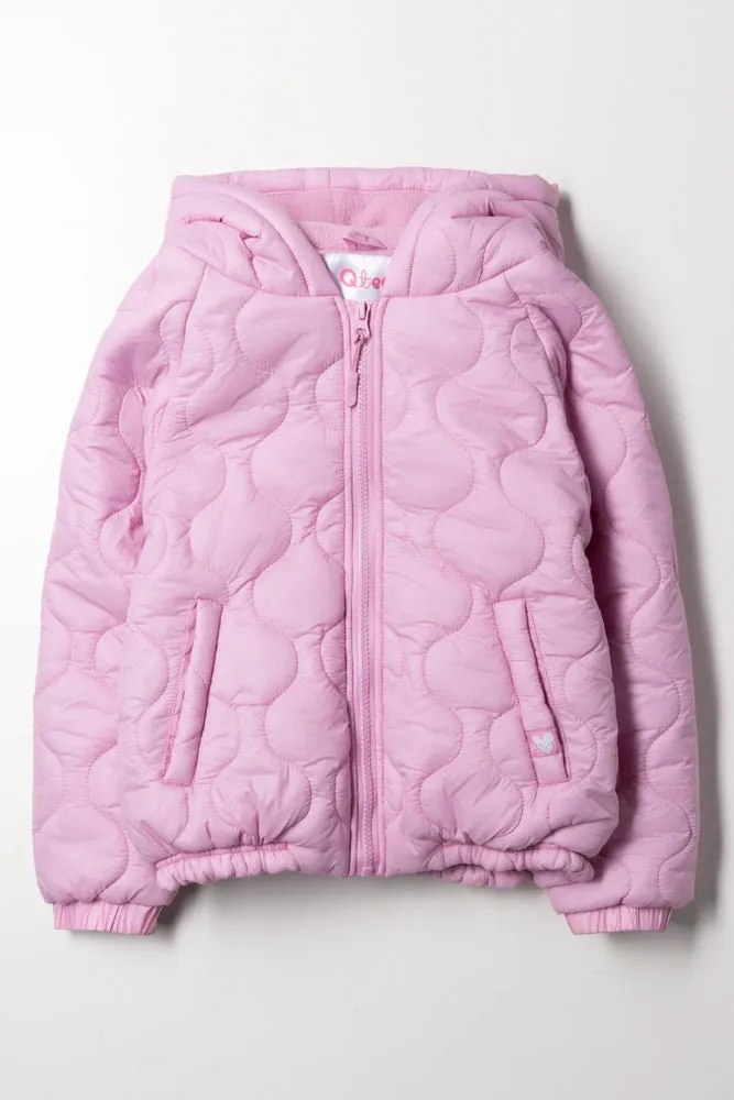 Zip Through Hooded Puffer Jacket Pink sold by Ackermas
