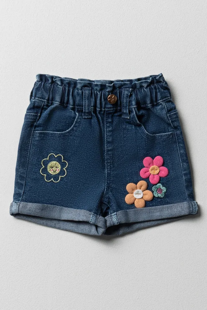 Flower Denim Shorts Blue sold by Ackermas