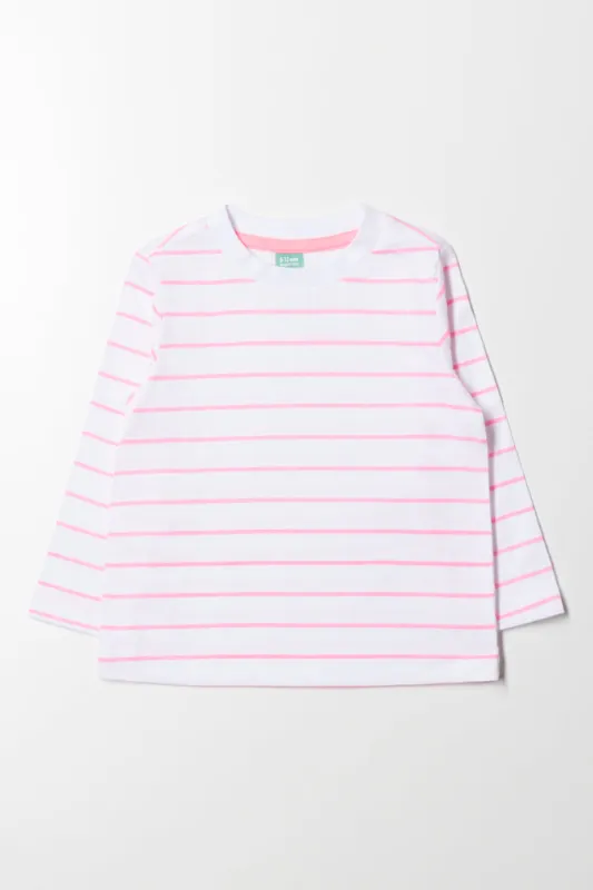 Stripe Long Sleeve T-Shirt White And Pink sold by Ackermas
