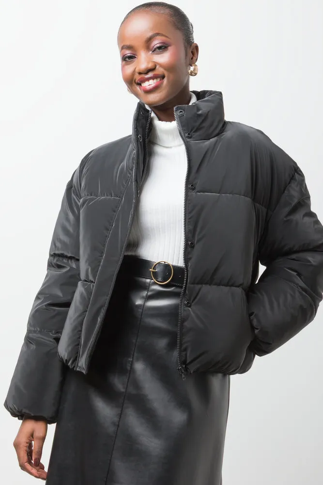 Coated Crop Puffer Jacket Black sold by Ackermas